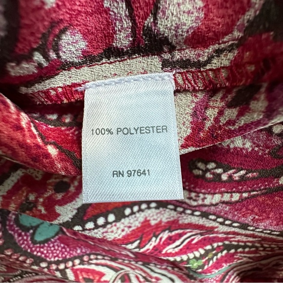J Jill Blouse Womens L Red Paisley Long Sleeve Button Cuff Boho Floral Office - Picture 11 of 13
